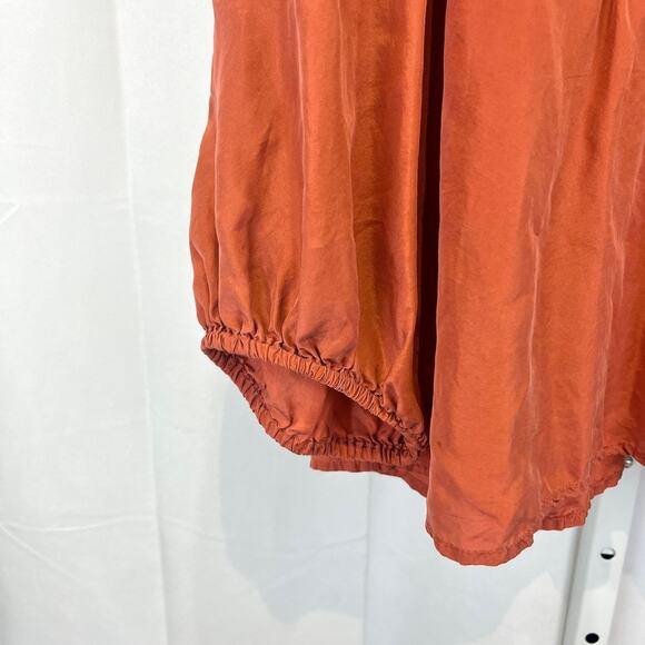 GARNET HILL Pintucked Silk Blouse Henley Button Bishop Sleeve Orange Size 16 - Picture 6 of 11